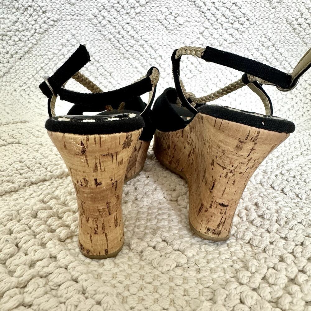 Steve Madden Women's Black Rope Espadrille Cork Wedge Sandal Size 6 Ankle Strap - Picture 5 of 14